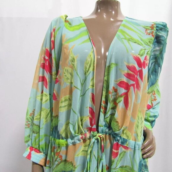 NEW PATBO X RESOLVE Tropicalia Short Kimono Swim Cover-up Island Blue Size L - Picture 8 of 14